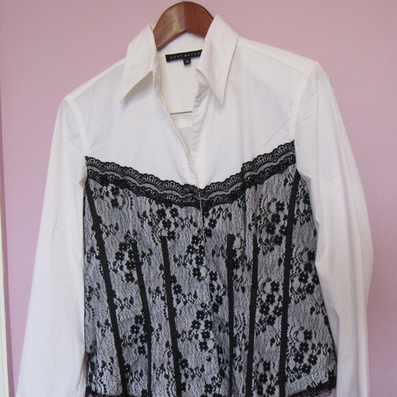 Ross Mayer Blouse, sz. 10, Cotton Blend, White /Black - Picture 1 of 8